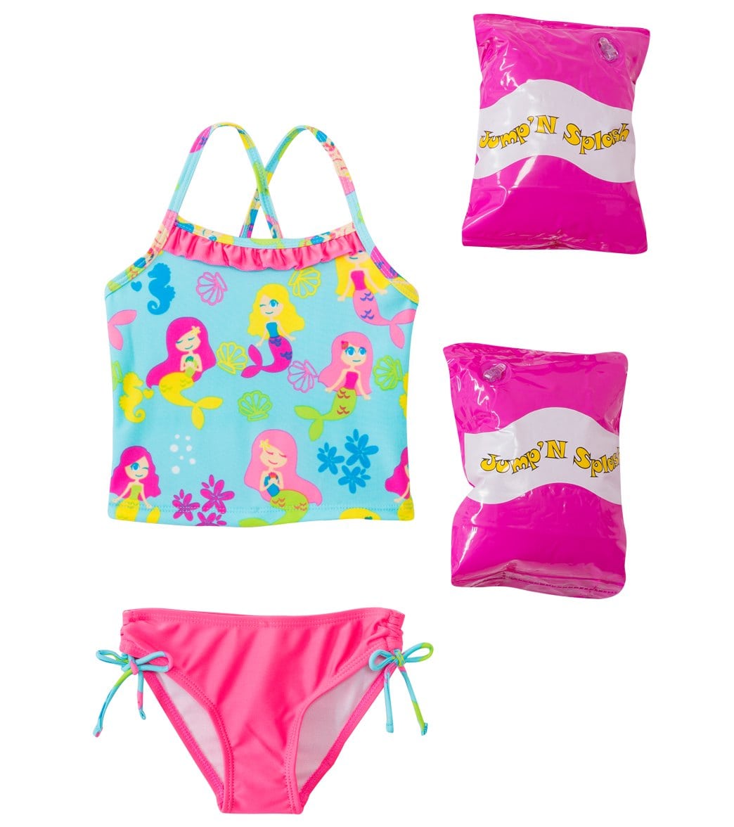 Jump N Splash Toddler Girls' Mermaid Party Two-Piece Swimsuit W/ Free Floaties 2T-3T - Multi 2T - Swimoutlet.com