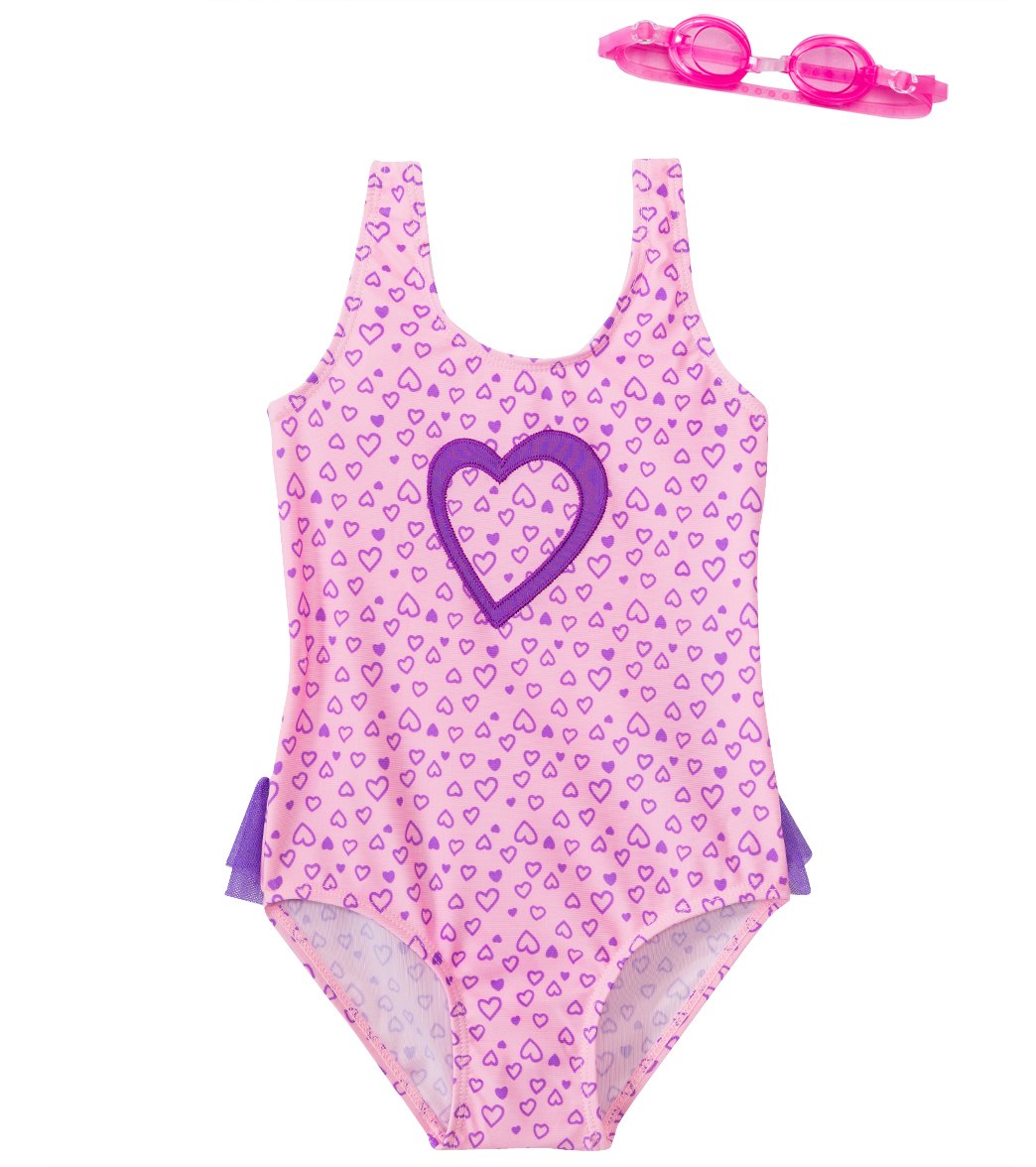 Jump N Splash Girls Pure Heart One Piece Swimsuit W Free Goggles 4