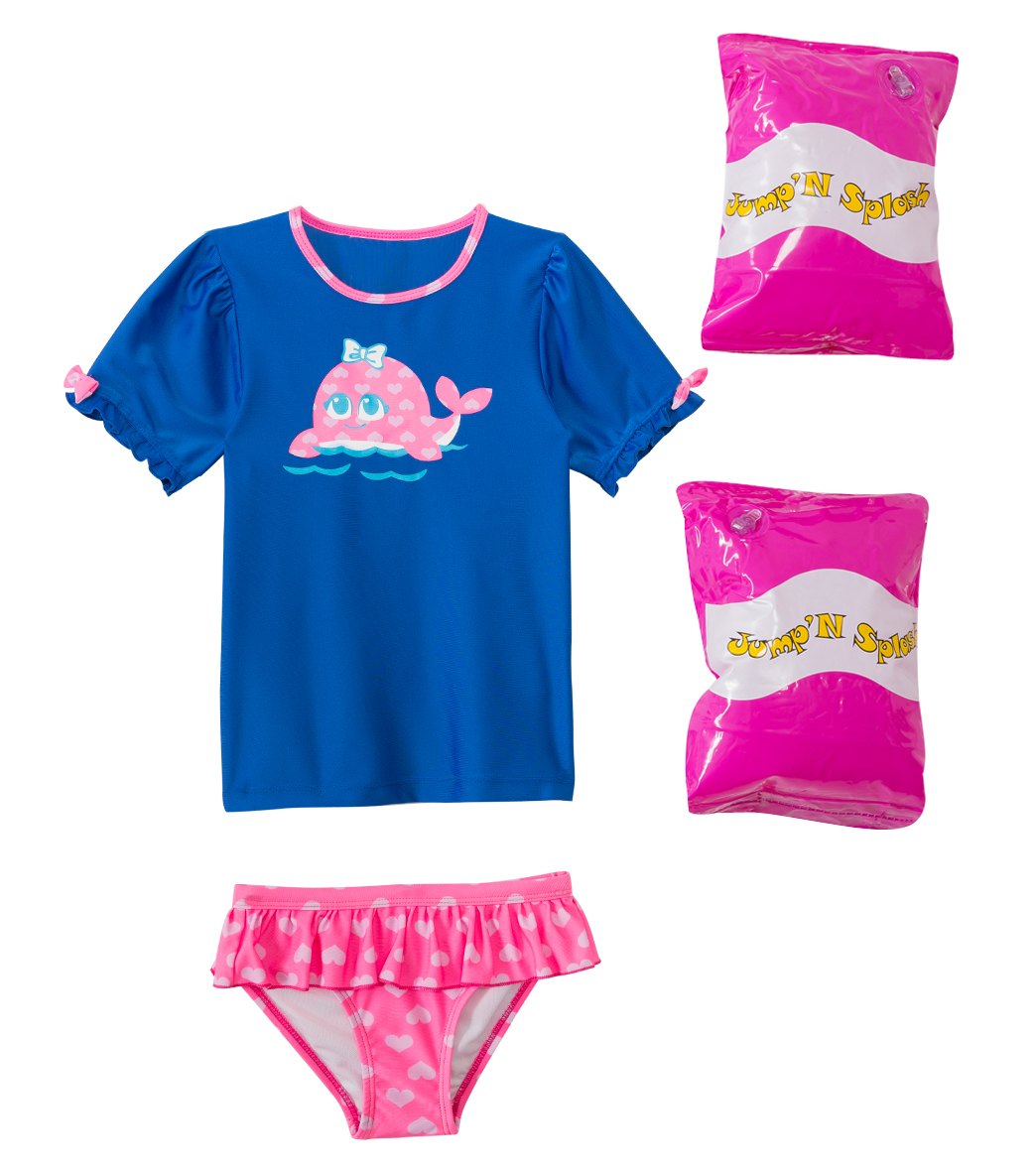 Jump N Splash Toddler Girls' Happy Whale Two-Piece Short Sleeve Rashguard Set W/ Free Floaties 2T-3T - Multi 2T - Swimoutlet.com
