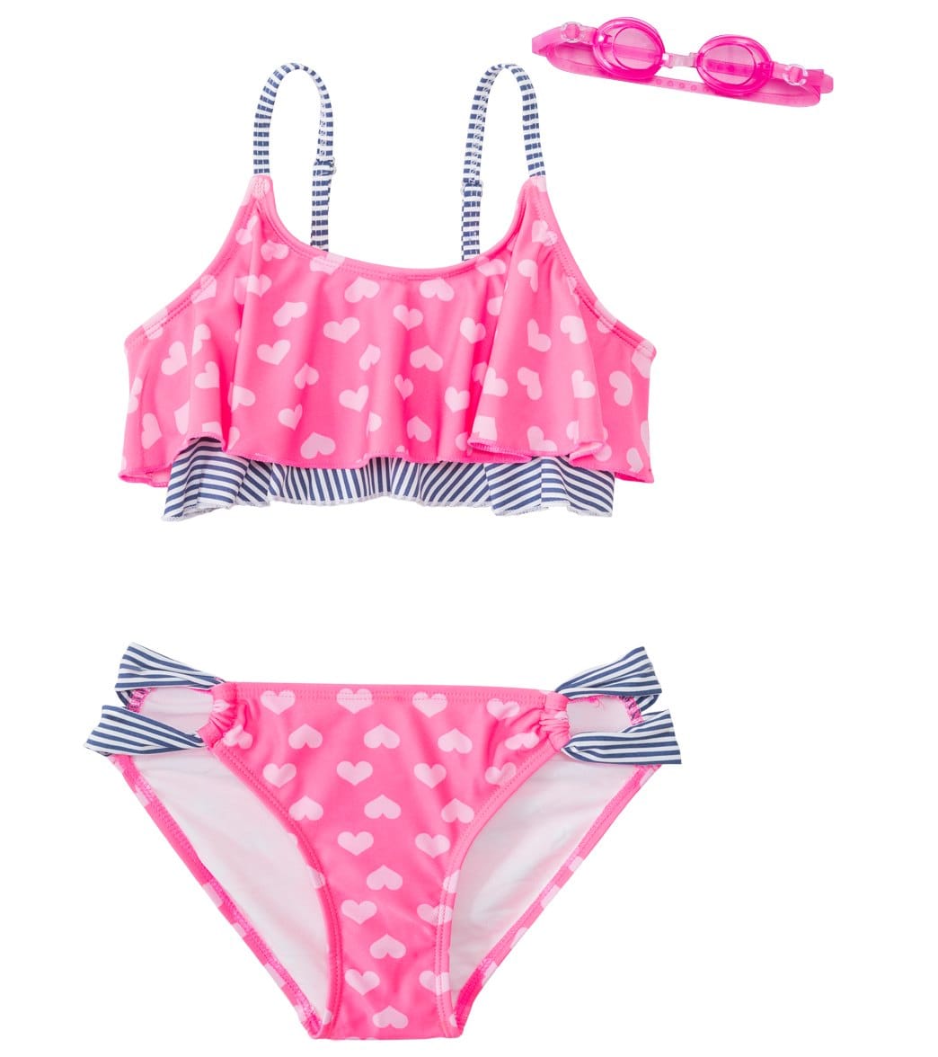Jump N Splash Girls' Little Heart Swimsuit Set w/ Free Goggles (7yrs