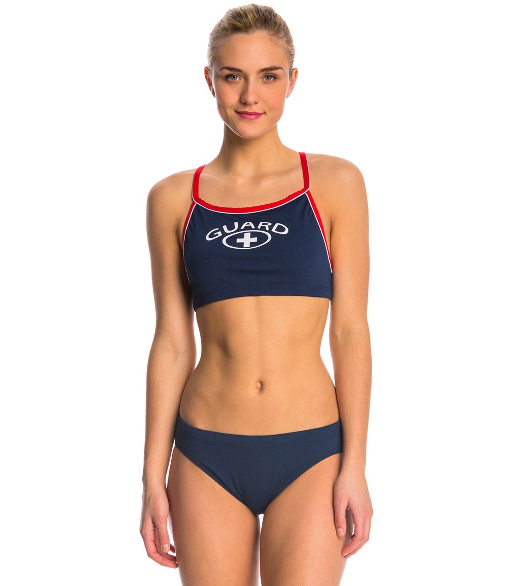 Waterpro Guard Thin Strap Piped Two Piece Bikini Swimsuit Set - Navy Xl Polyester/Pbt - Swimoutlet.com