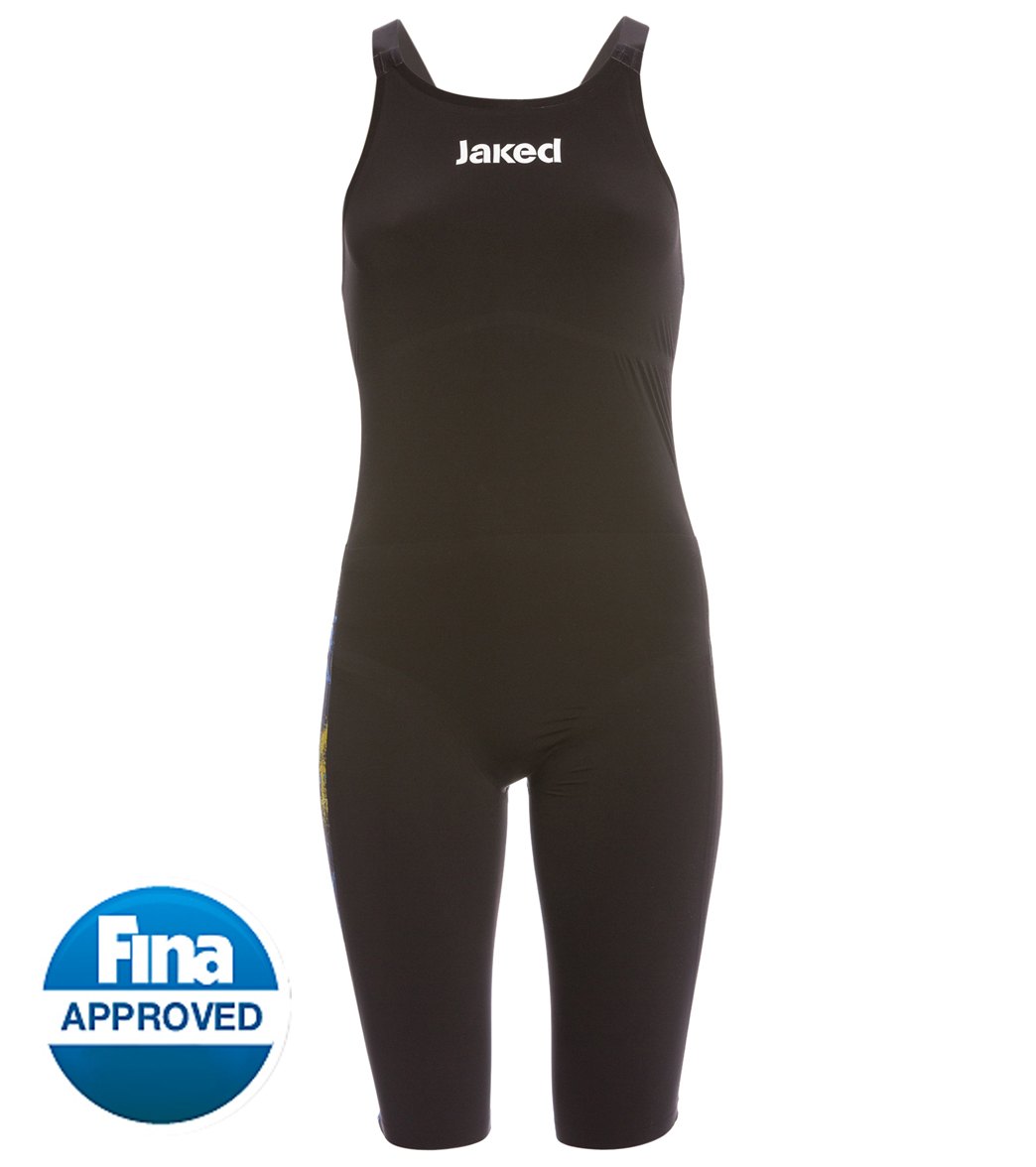 Jaked Women's Jkeel Legend Open Back Kneeskin Tech Suit Swimsuit - Black/Blue 20 - Swimoutlet.com
