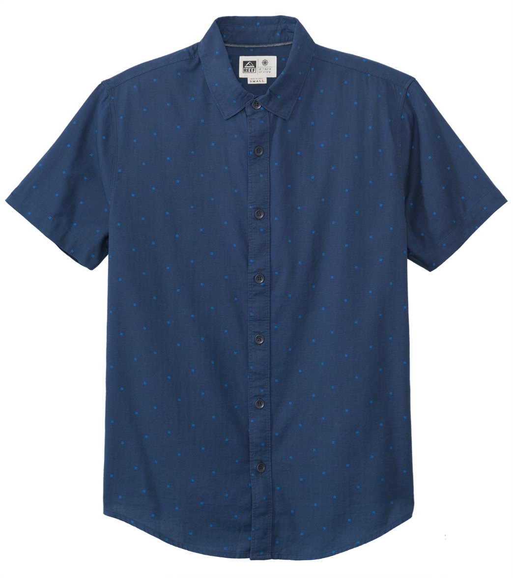 Reef Men's Diamond Short Sleeve Shirt - Indigo Small Cotton - Swimoutlet.com