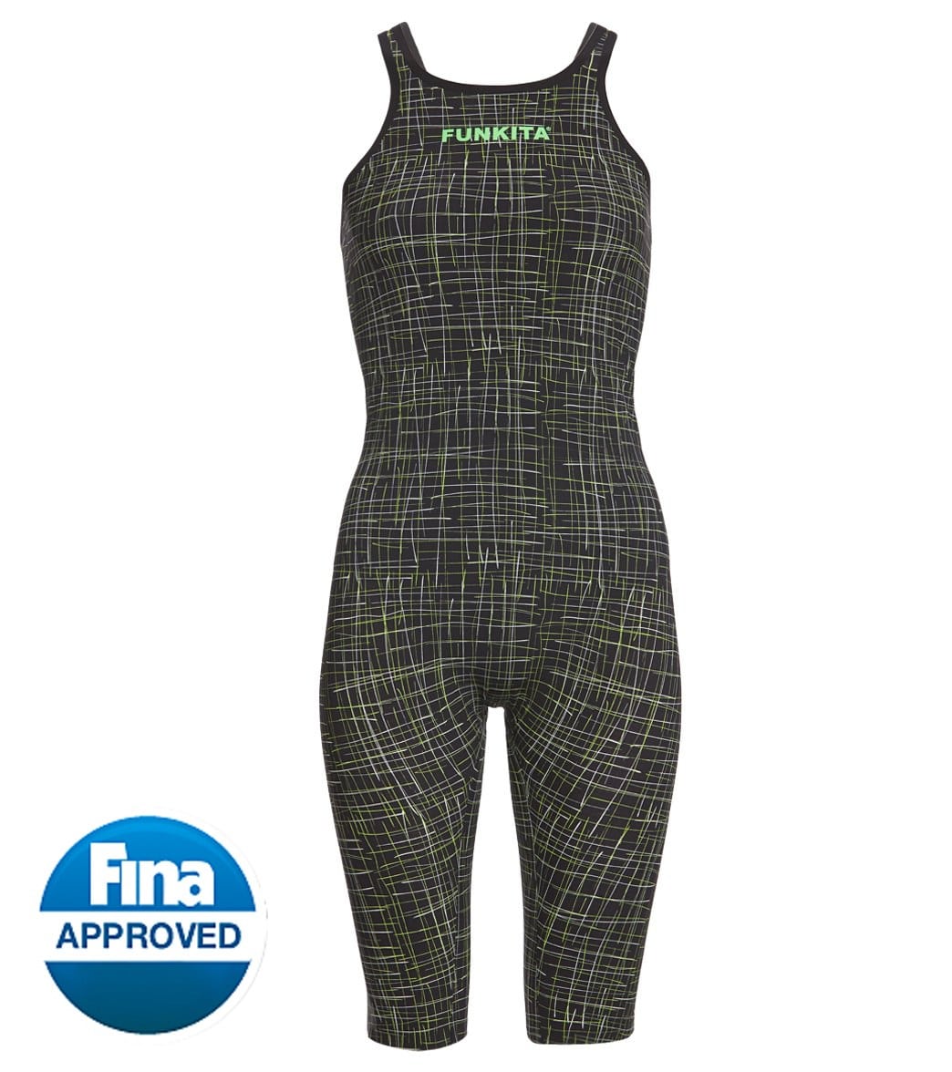 Funkita Women's Apex Stealth Open Back Kneeskin Tech Suit Swimsuit - Green 20 - Swimoutlet.com