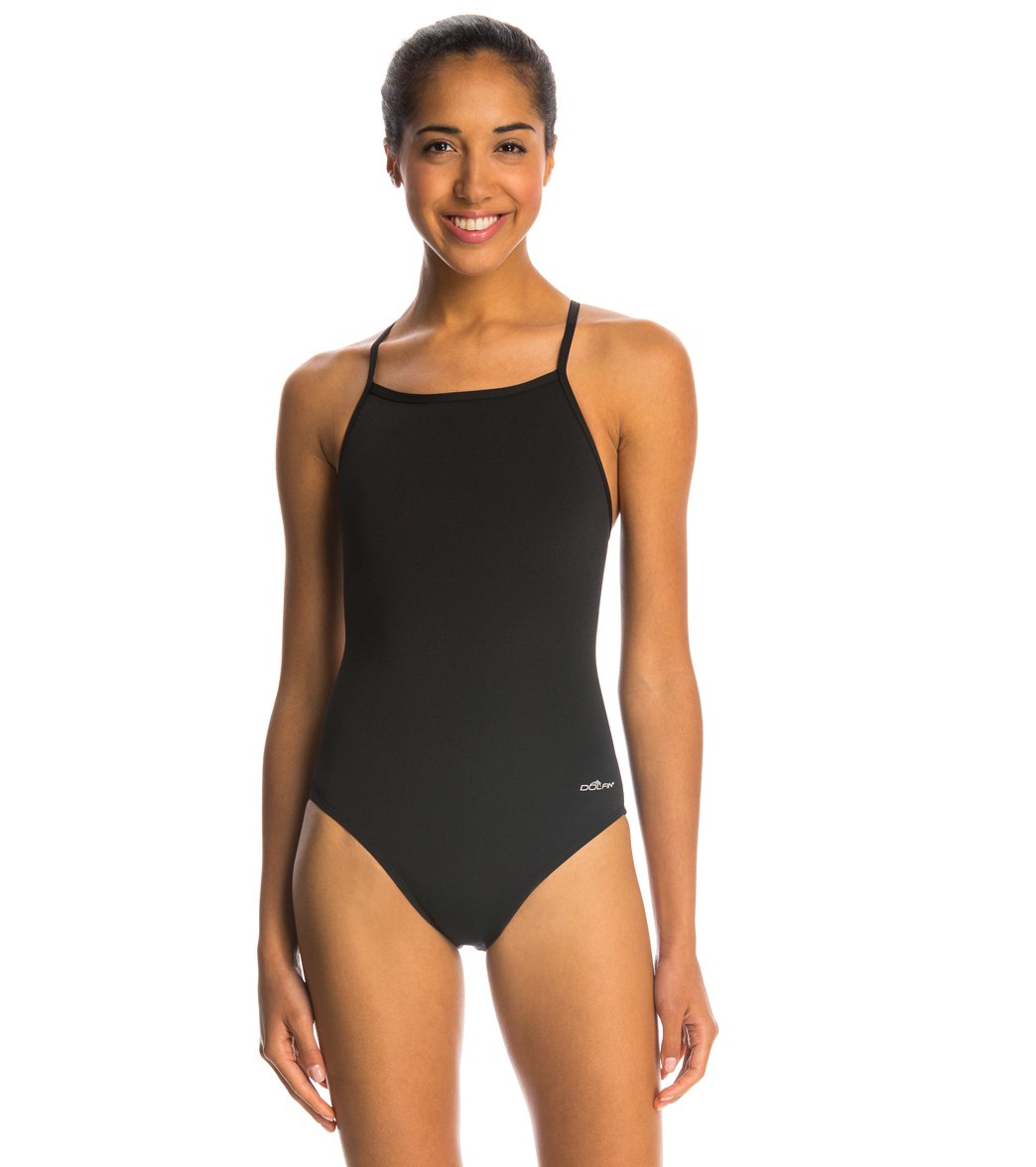 Dolfin Reliance Solid V-Back One Piece Swimsuit - Black 28 - Swimoutlet.com