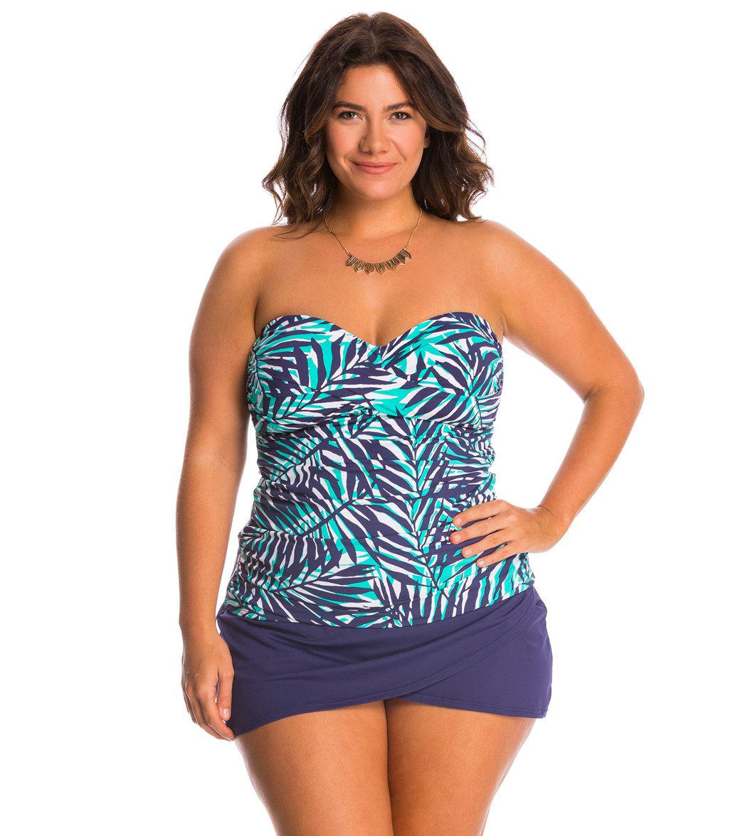 Anne Cole Plus Size Best Fronds Forever Bandeau Tankini Top At 