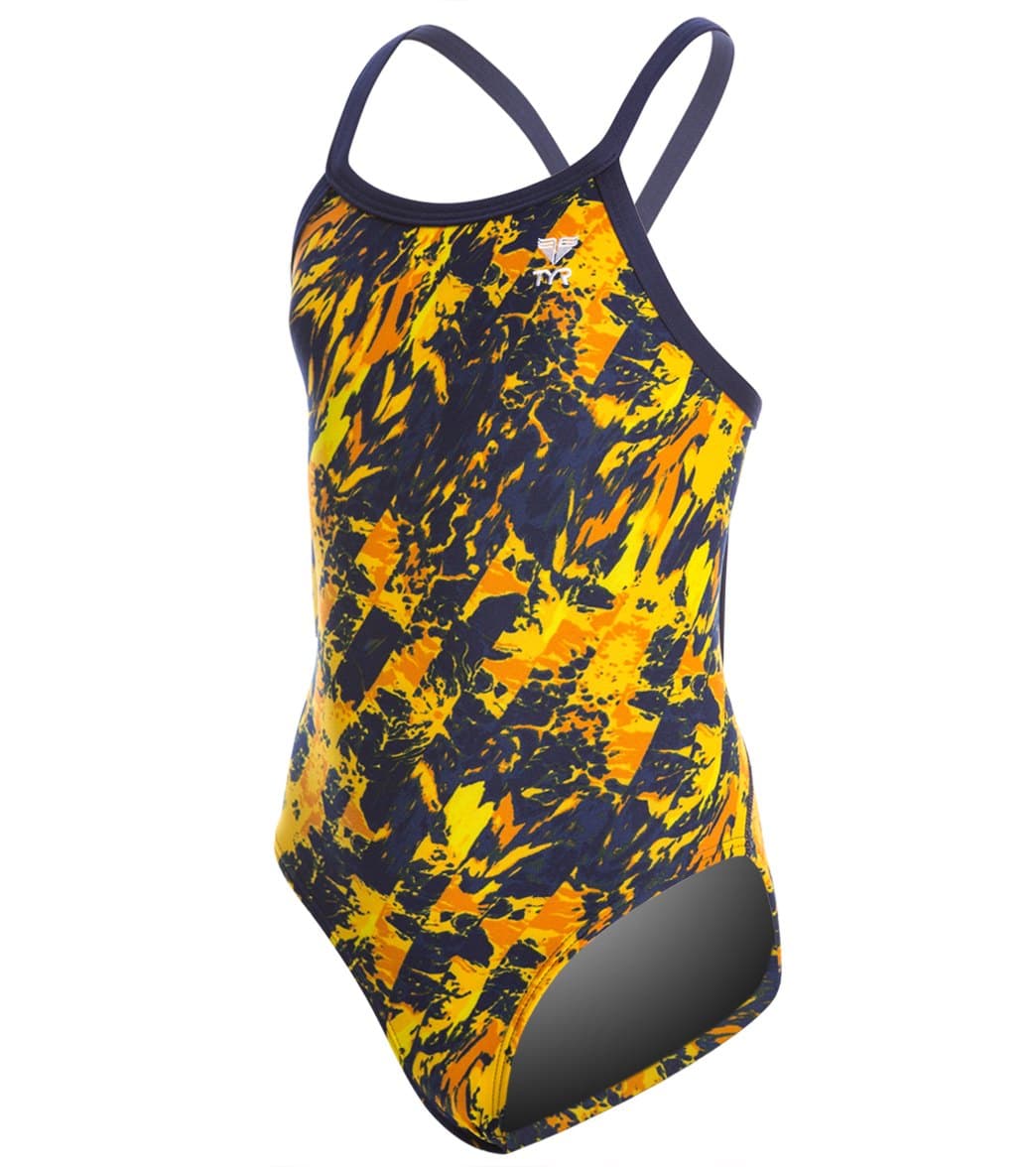 TYR Youth Glisade Diamondfit One Piece Swimsuit - Navy/Gold 22 - Swimoutlet.com