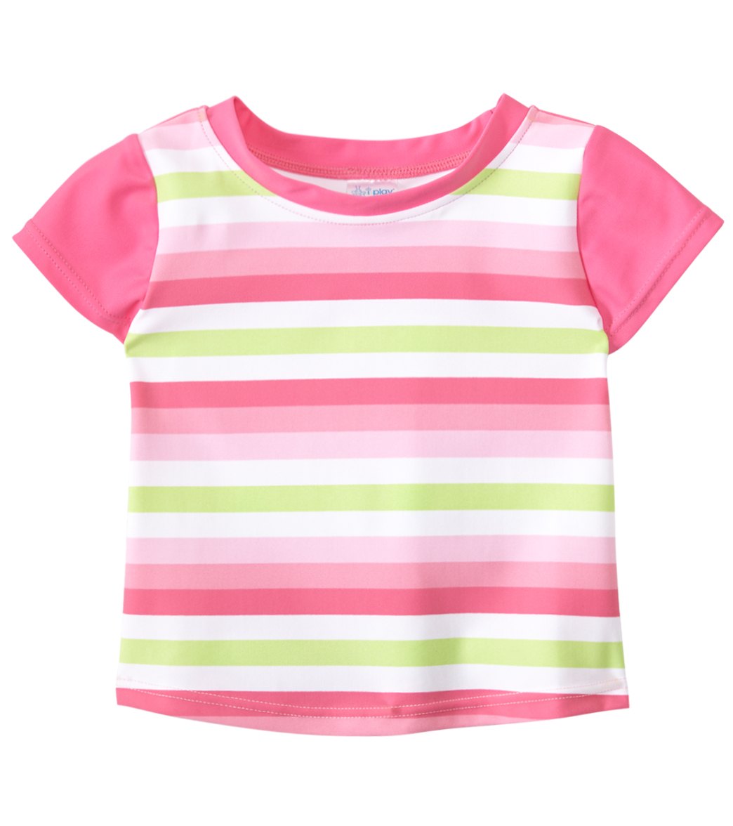 I Play. By Green Sprouts Girls' Classic Cap Sleeve Rashguard Baby - Pink Stripe 18 Months - Swimoutlet.com