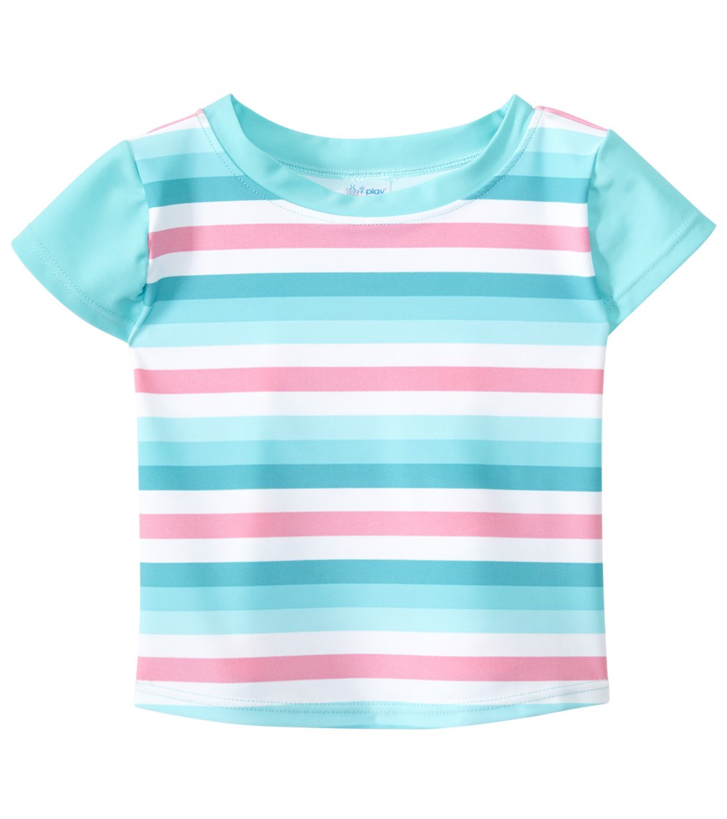 I Play. By Green Sprouts Girls' Classic Cap Sleeve Rashguard Baby - Aqua Stripe 12 Months - Swimoutlet.com