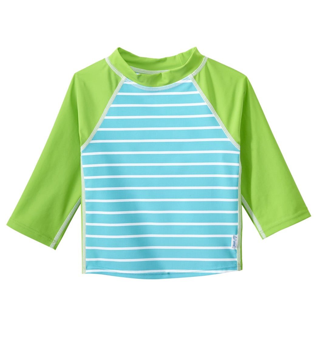 I Play. By Green Sprouts Boys' Classic 3/4 Sleeve Rashguard Baby - Aqua Stripe 6 Months - Swimoutlet.com
