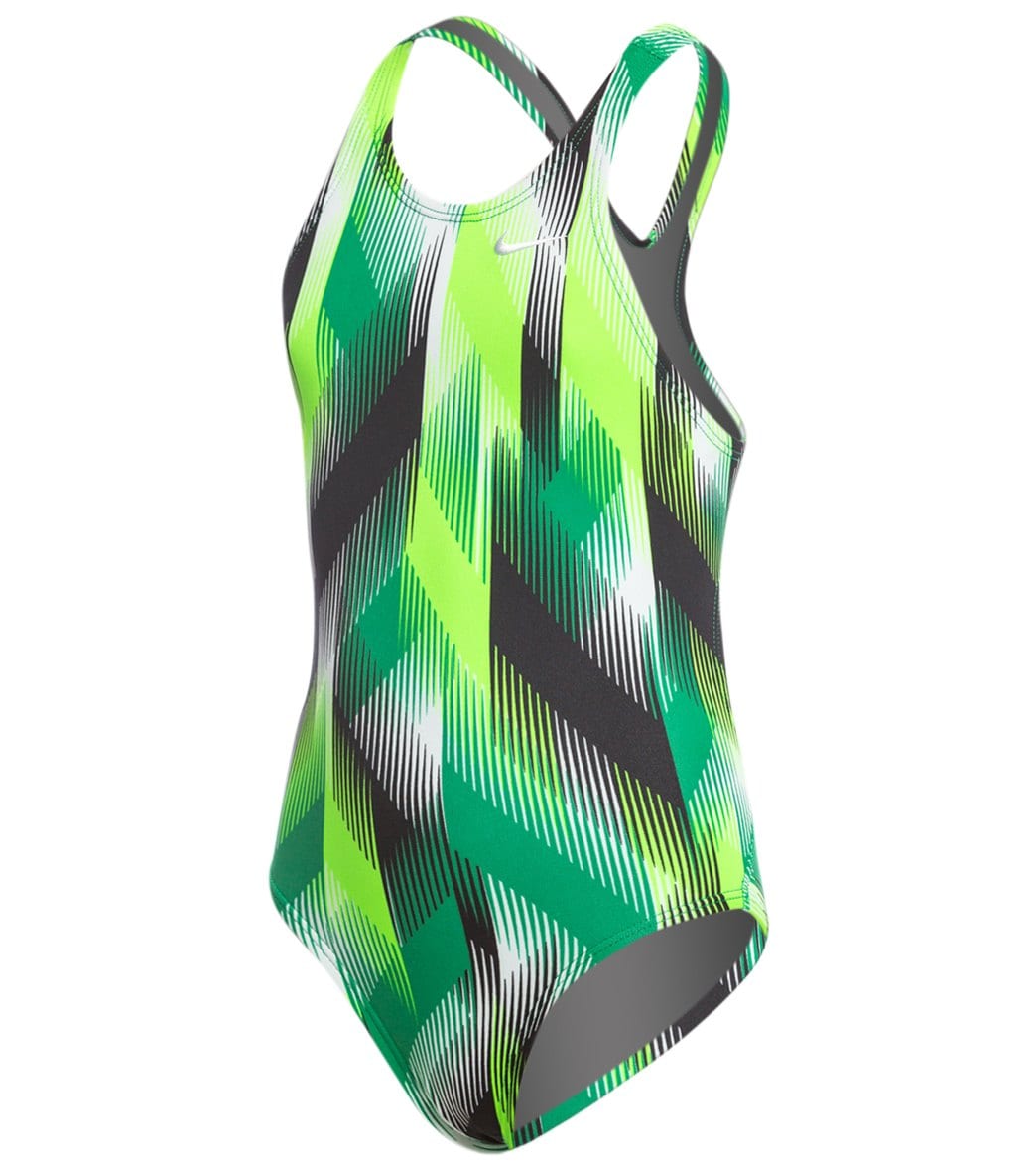 Nike Youth Beam Powerback Tank One Piece Swimsuit - Court Green 20 Polyester - Swimoutlet.com