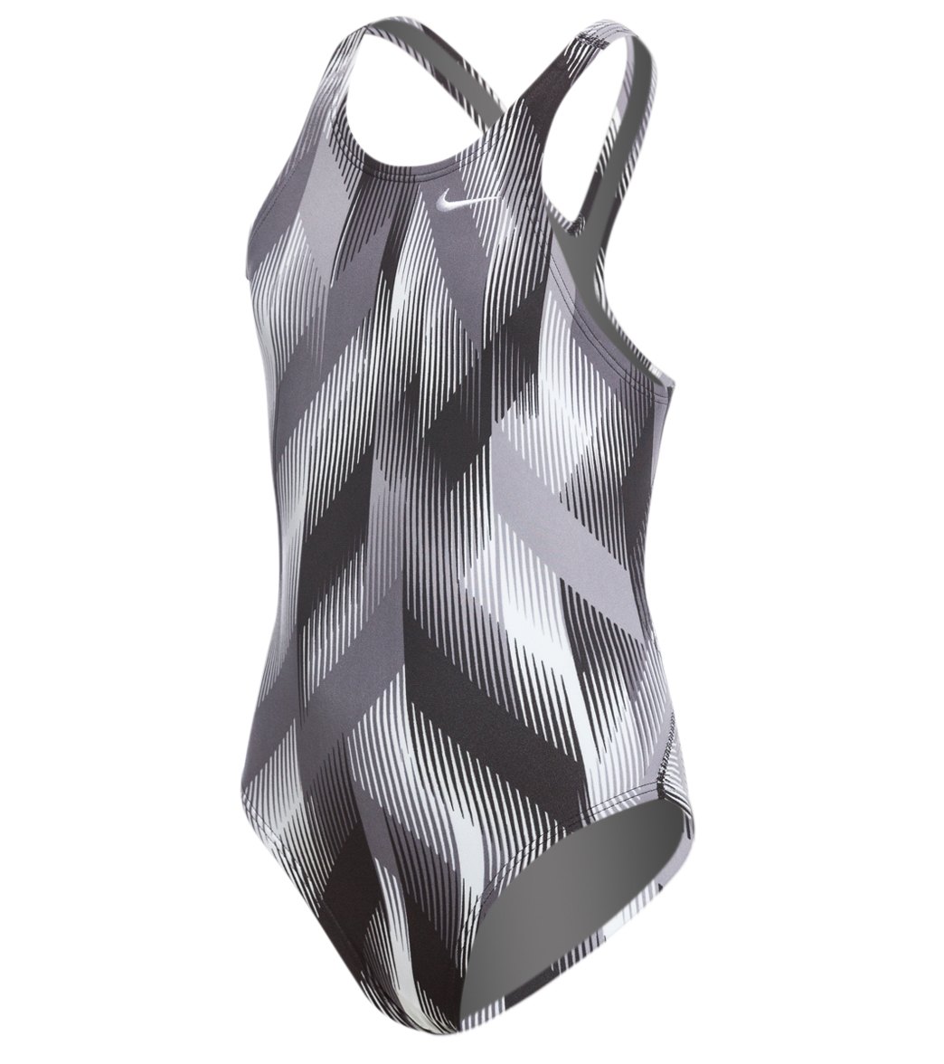 Nike Youth Beam Powerback Tank One Piece Swimsuit - Black 20 Polyester - Swimoutlet.com