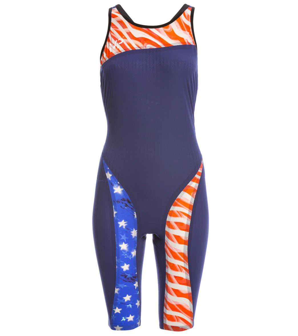 Mp Michael Phelps Women's Xpresso Open Back Kneeskin Tech Suit Swimsuit - Navy Blue/Red 34 - Swimoutlet.com