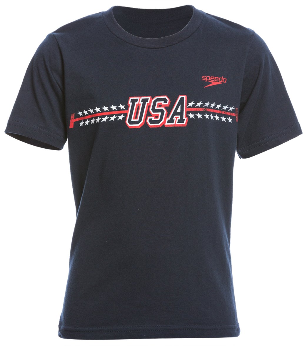 Speedo Youth Men's Lochte Jersey Tee Shirt - Navy Small Cotton/Polyester - Swimoutlet.com