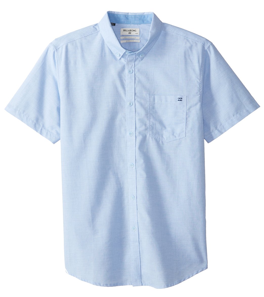 Billabong Men's All Day Chambray Short Sleeve Shirt - Light Blue Small Cotton - Swimoutlet.com