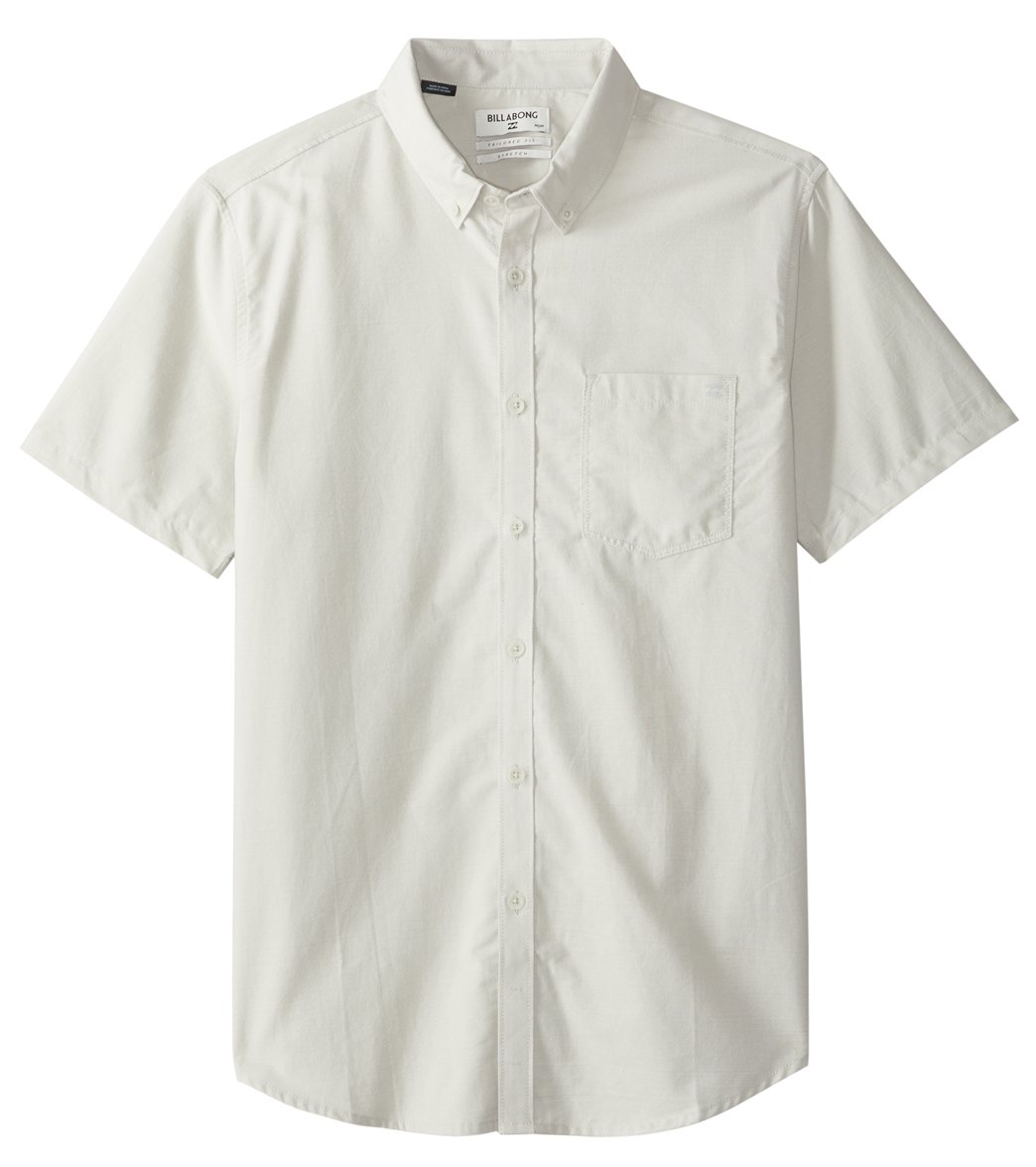 Billabong Men's All Day Chambray Short Sleeve Shirt - Silver Small Cotton - Swimoutlet.com