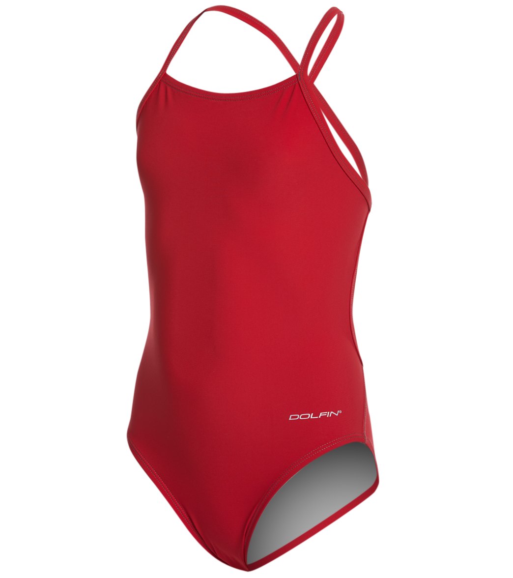 Dolfin Youth Graphlite Solid Cross Back One Piece Swimsuit - Red 22 Elastane/Polyamide - Swimoutlet.com