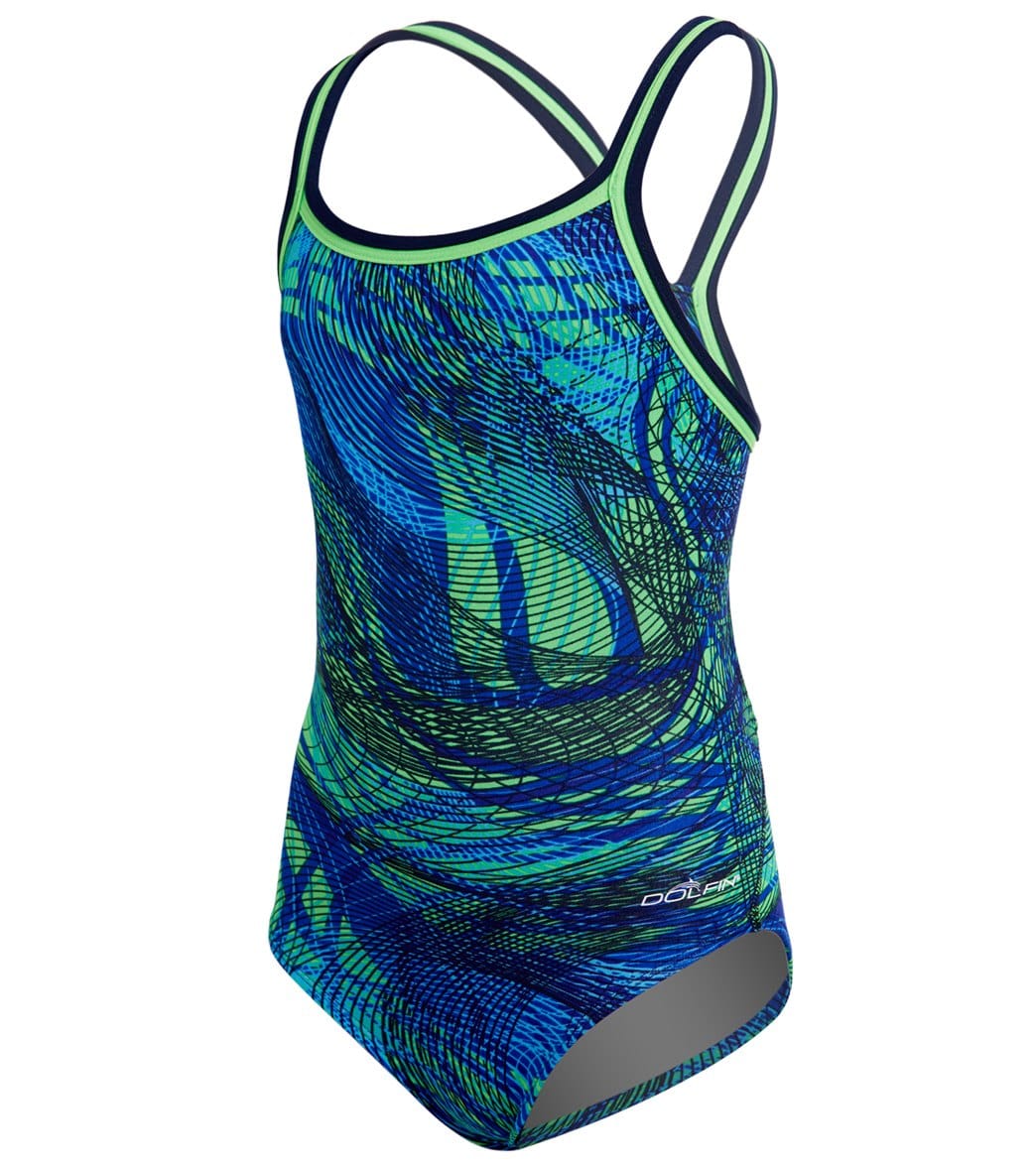 Dolfin Youth Reliance Sonic Dbx Back One Piece Swimsuit - Blue/Green 22 - Swimoutlet.com
