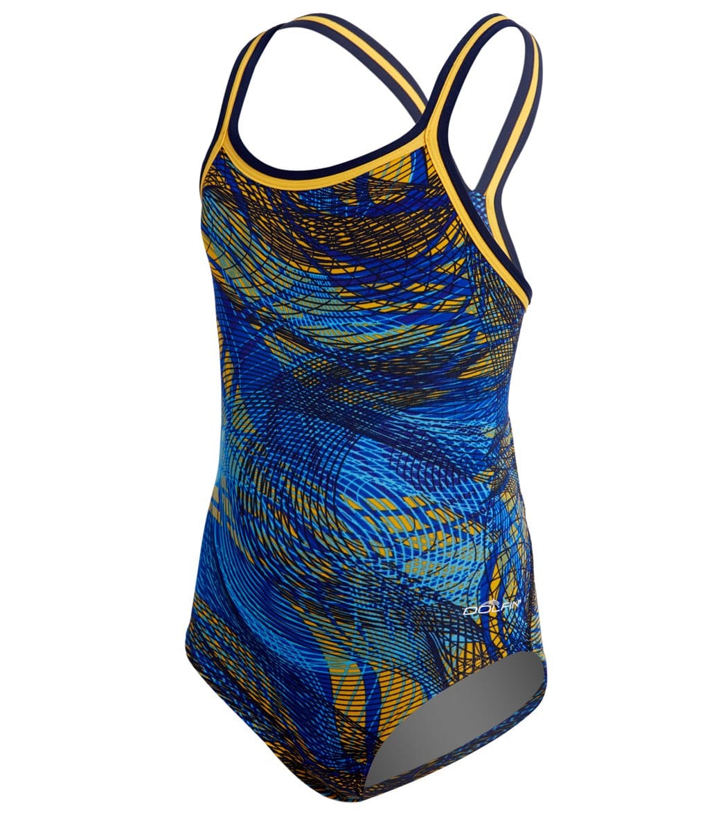 Dolfin Youth Reliance Sonic Dbx Back One Piece Swimsuit - Blue/Gold 22 - Swimoutlet.com