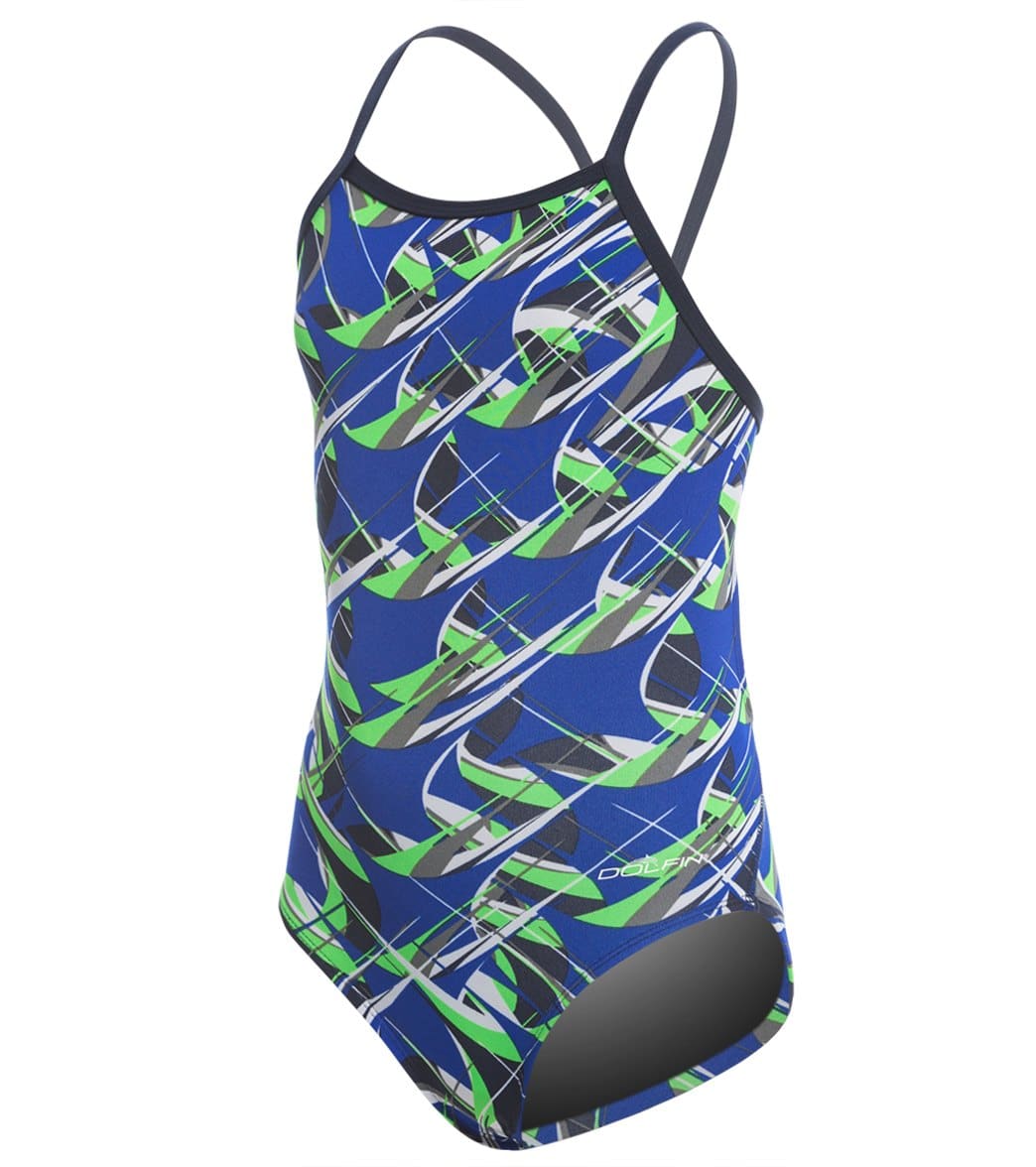 Dolfin Youth Reliance Predator V Back One Piece Swimsuit - Blue/Green 22 - Swimoutlet.com