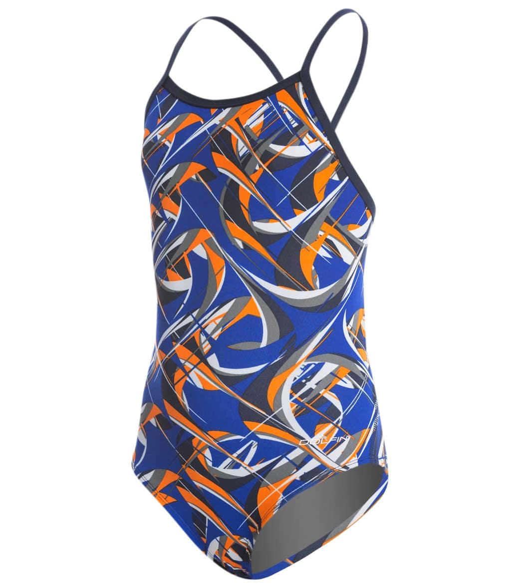 Dolfin Youth Reliance Predator V Back One Piece Swimsuit - Blue/Orange 24 - Swimoutlet.com