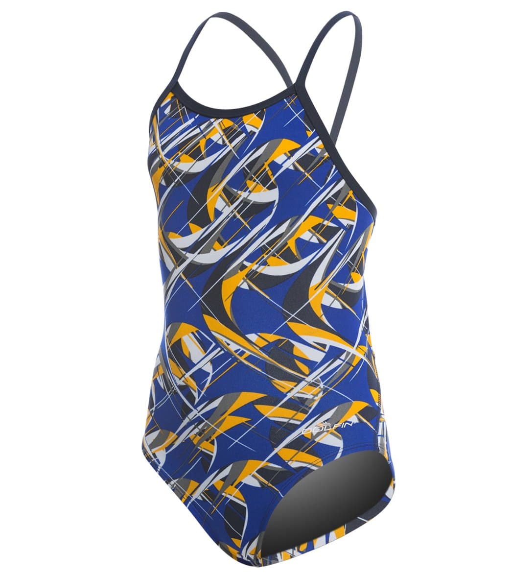 Dolfin Youth Reliance Predator V Back One Piece Swimsuit - Blue/Gold 22 - Swimoutlet.com