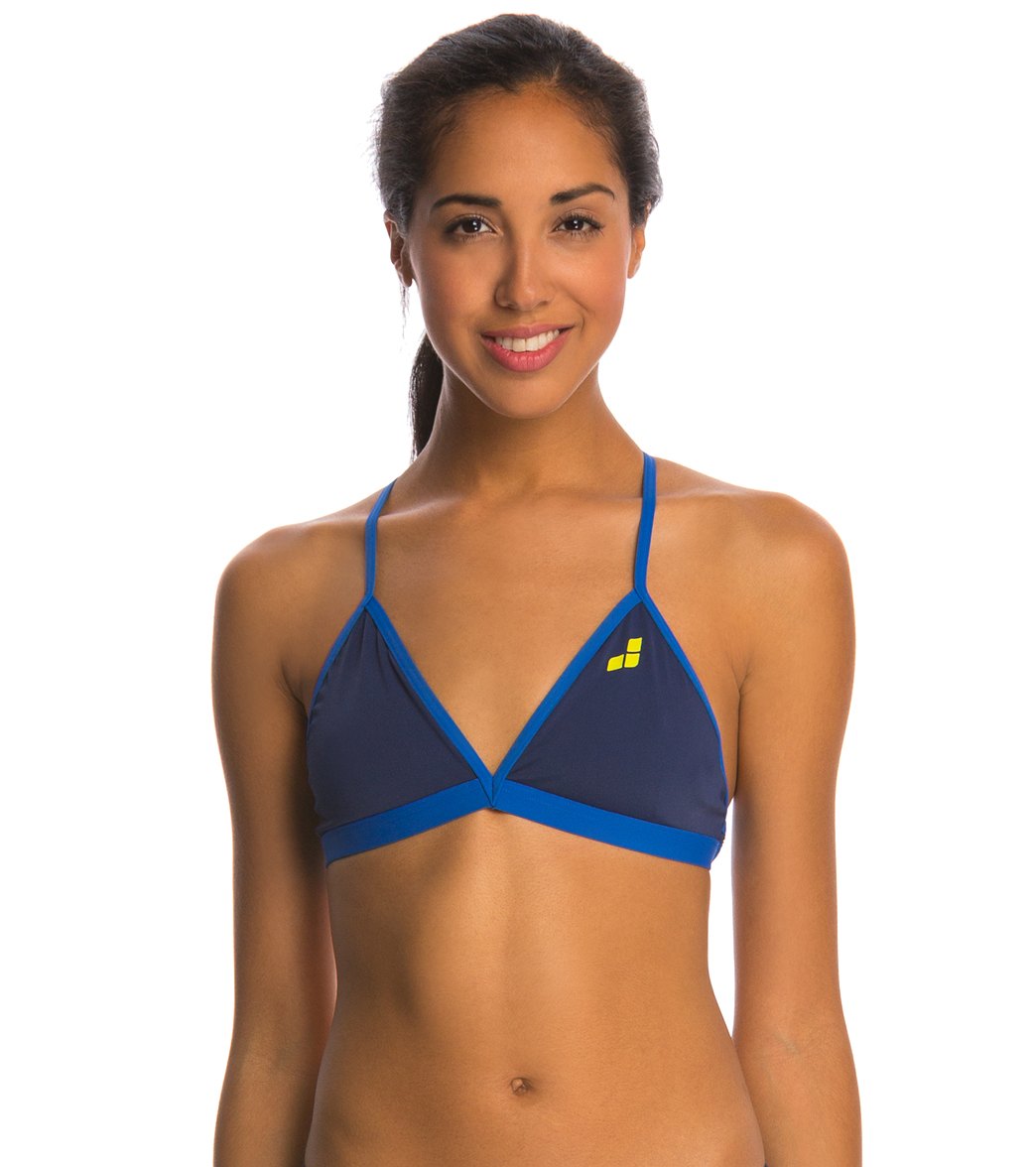Arena Women's Solid Tie Back Bikini Top - Navy/Royal 26 Polyester/Pbt - Swimoutlet.com