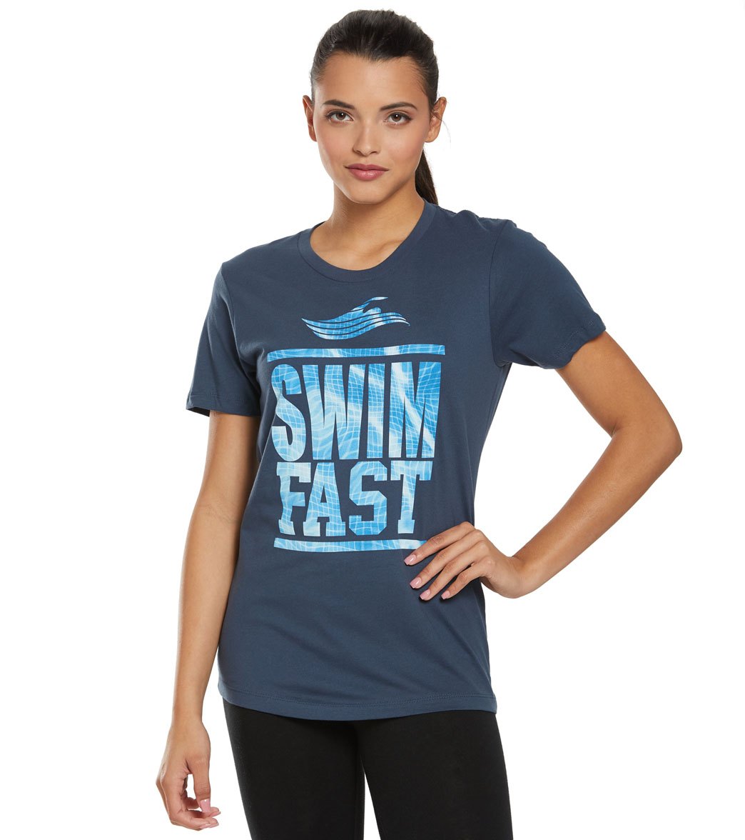 U.s. Masters Swimming Usms Women's Swim Fast Crew Neck T-Shirt - Navy Large Cotton - Swimoutlet.com