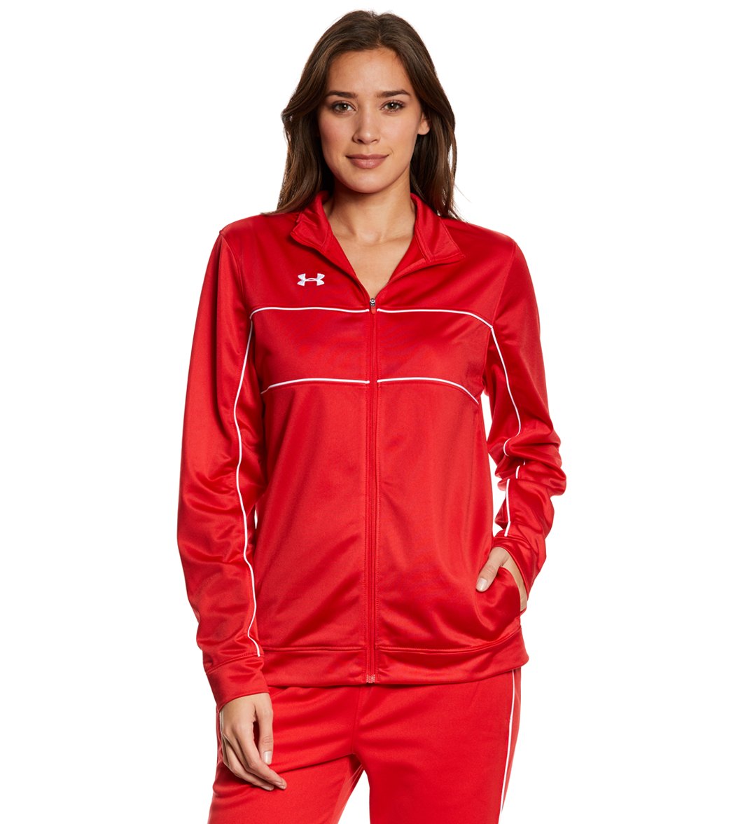 Under Armour Women's Rival Knit Warm-Up Jacket - Red/White Large Polyester - Swimoutlet.com