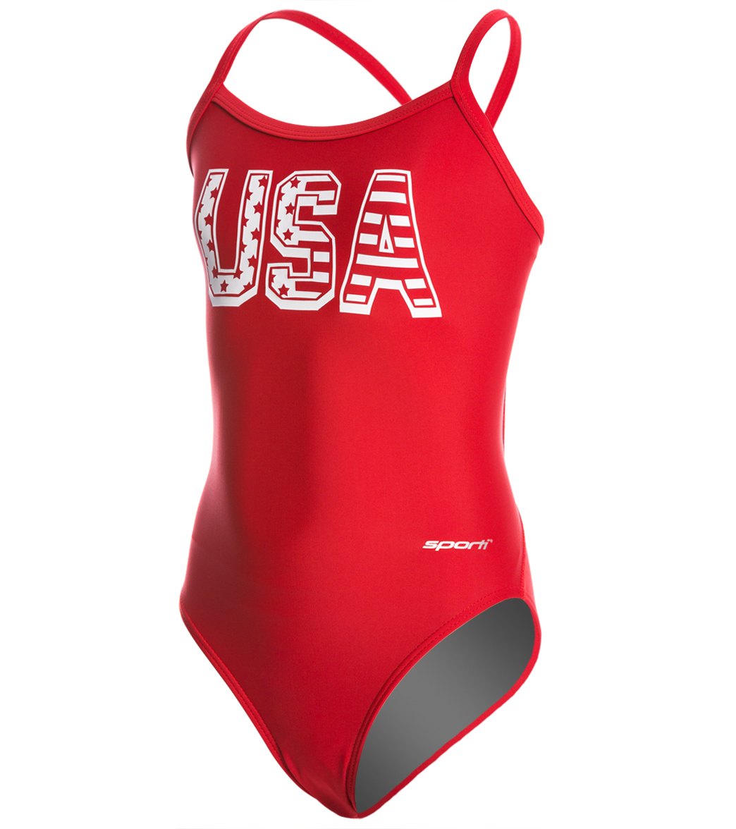 Sporti All Star USA Thin Strap One Piece Swimsuit Youth (22-28) at ...