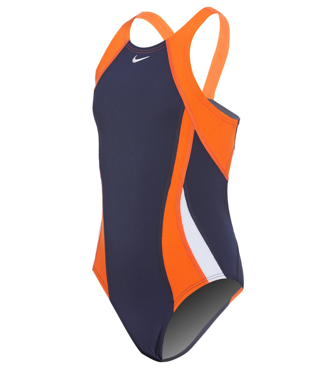 Nike Girls' Color Surge Fastback One Piece Swimsuit - Team Orange 20 Polyester/Pbt - Swimoutlet.com