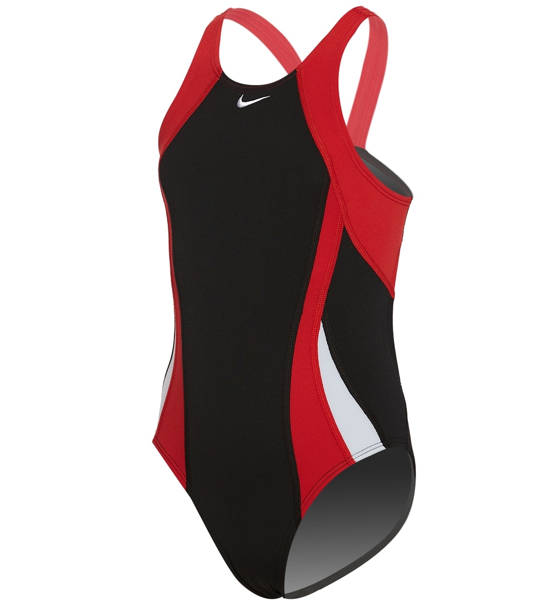 Nike Girls' Color Surge Fastback One Piece Swimsuit - University Red 20 Polyester/Pbt - Swimoutlet.com