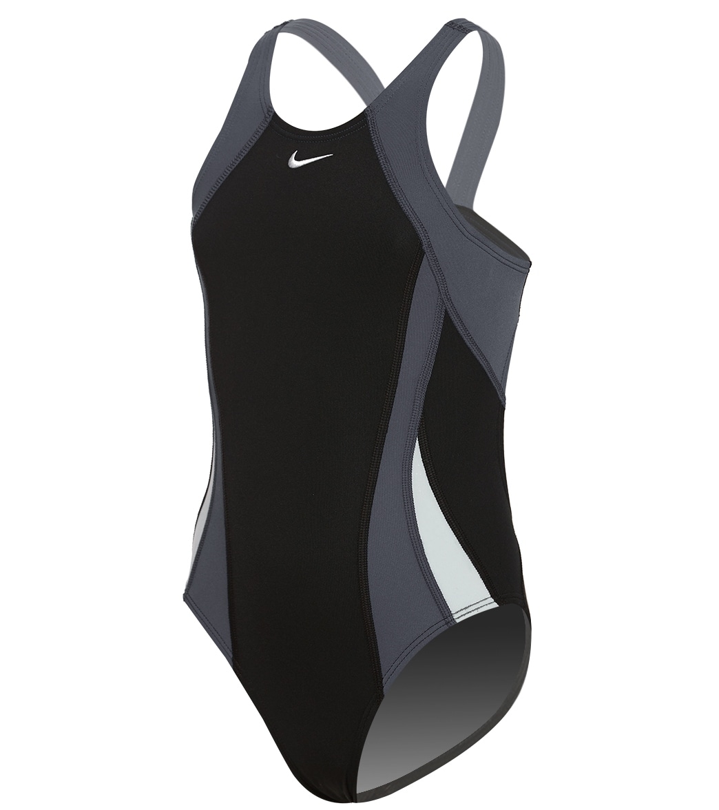 Nike Girls' Color Surge Fastback One Piece Swimsuit - Black 20 Polyester/Pbt - Swimoutlet.com