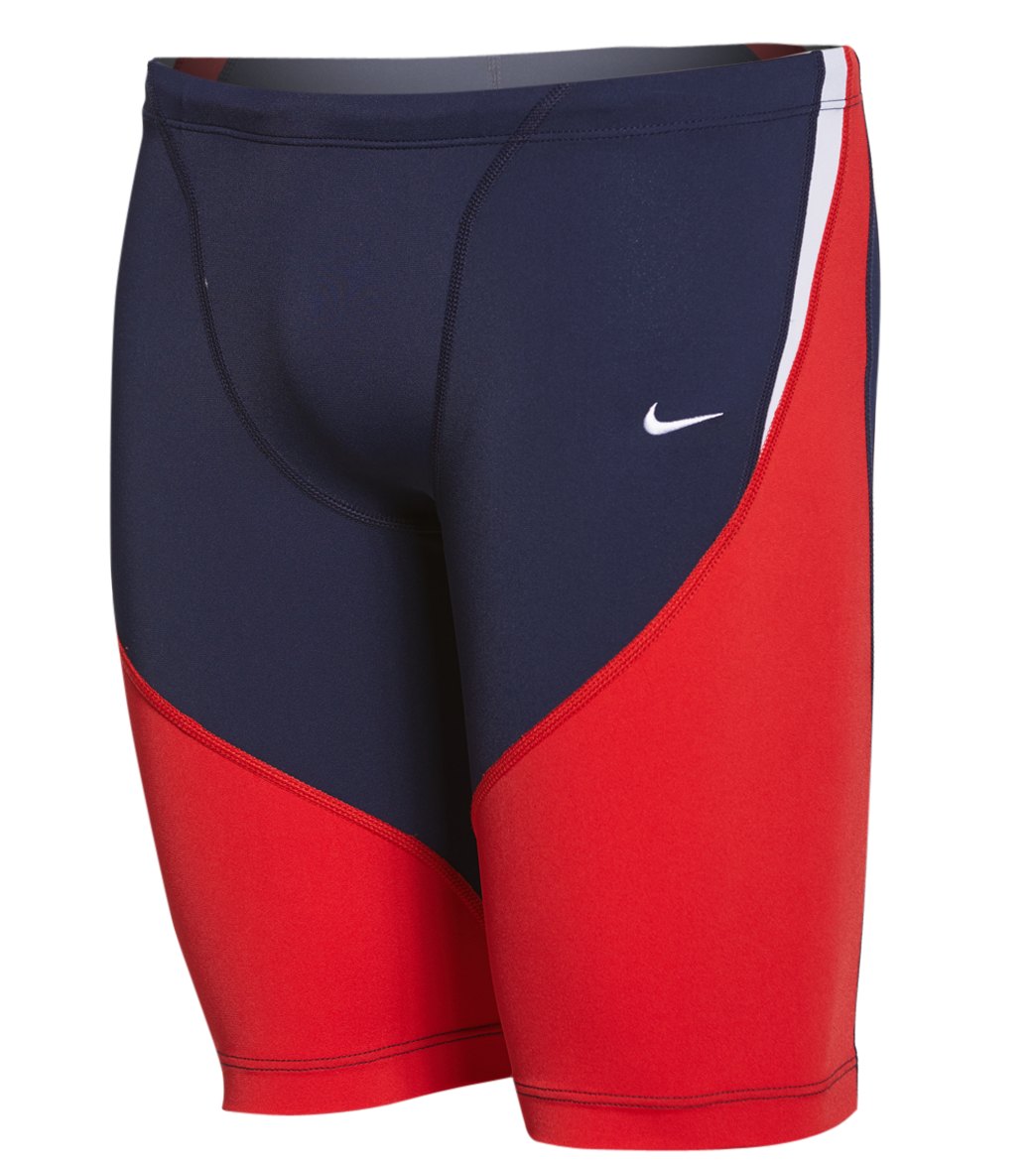 Nike Men's Color Surge Swimsuit Jammer - Red/Navy 28 Polyester/Pbt - Swimoutlet.com