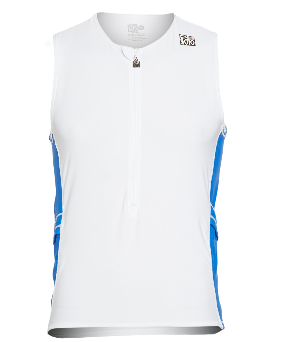 Desoto Men's Skin Cooler Half Zip Tri Top - White / Blue Small - Swimoutlet.com