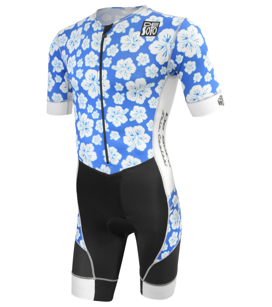 Desoto Men's Riviera Short Sleeve Flisuit - Blue Hibiscus Small - Swimoutlet.com