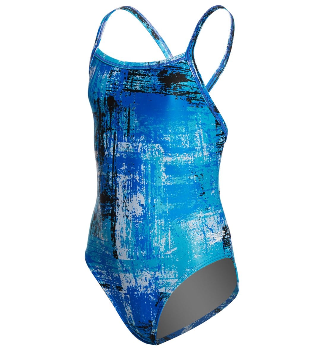 Speedo Youth PowerFLEX Eco Splatter Chatter Flyback One Piece Swimsuit