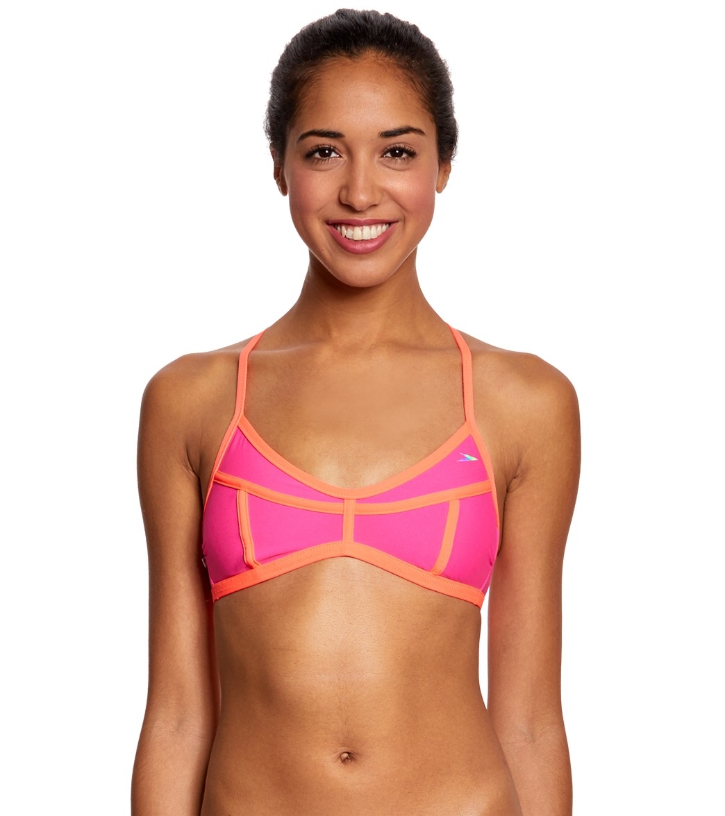 Speedo Missy Franklin Endurance Lite Colorblock Tie Back Swimsuit Top - Electric Pink Large Polyester/Pbt - Swimoutlet.com