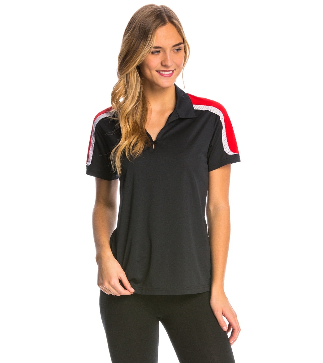Women's Tech Polo - Black/True Red/White 2Xl Polyester - Swimoutlet.com