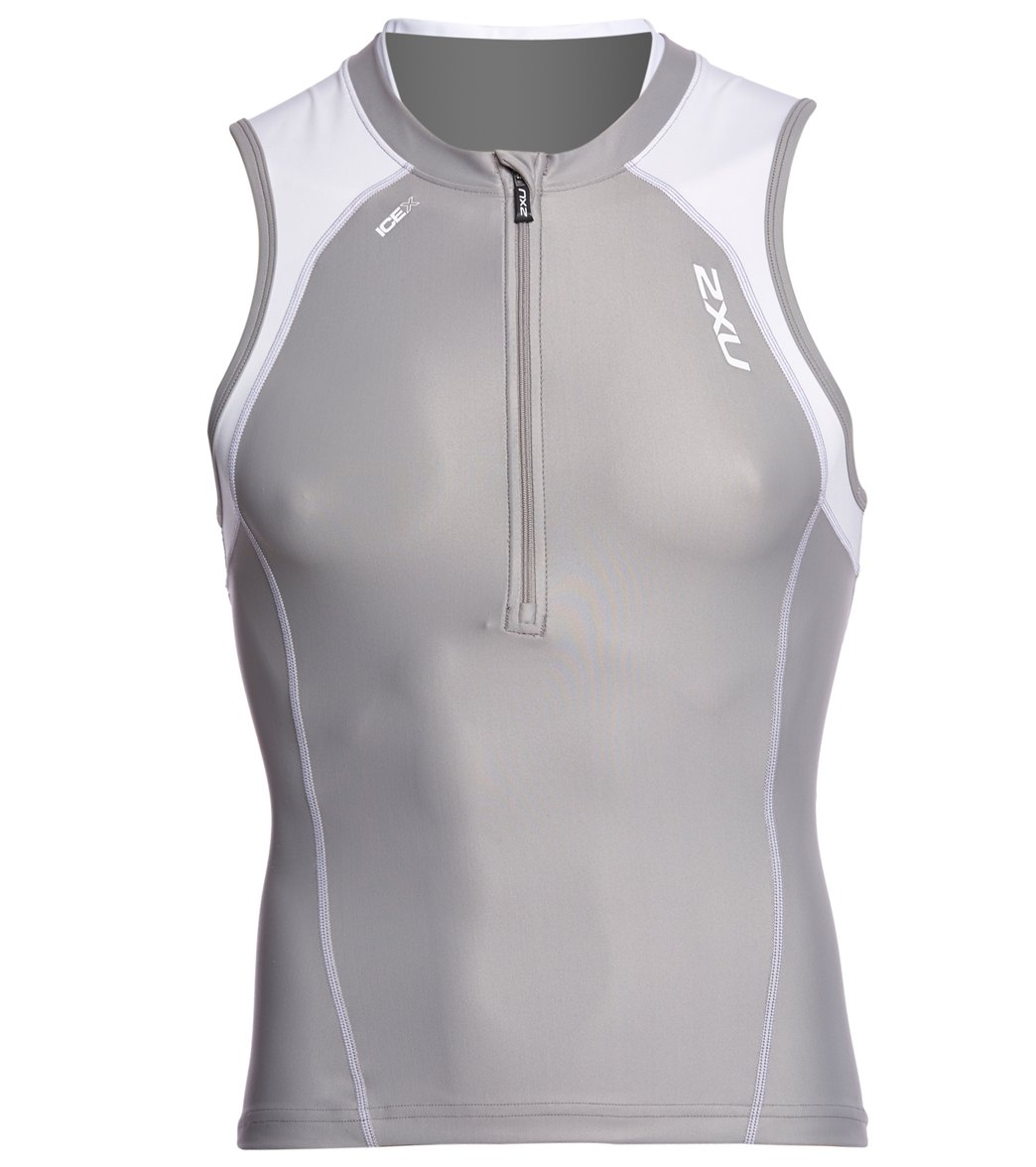 2Xu Men's Compression Tri Singlet - Frost Grey/White Small Vest Nylon/Elastane - Swimoutlet.com