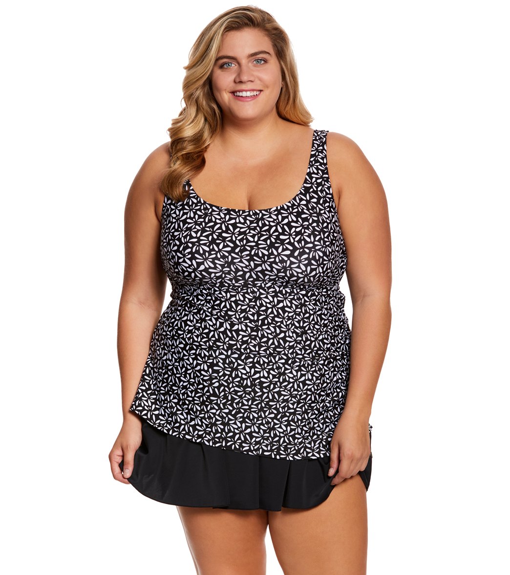 Maxine Plus Size Flutter Adjustable Tank Swimdress At