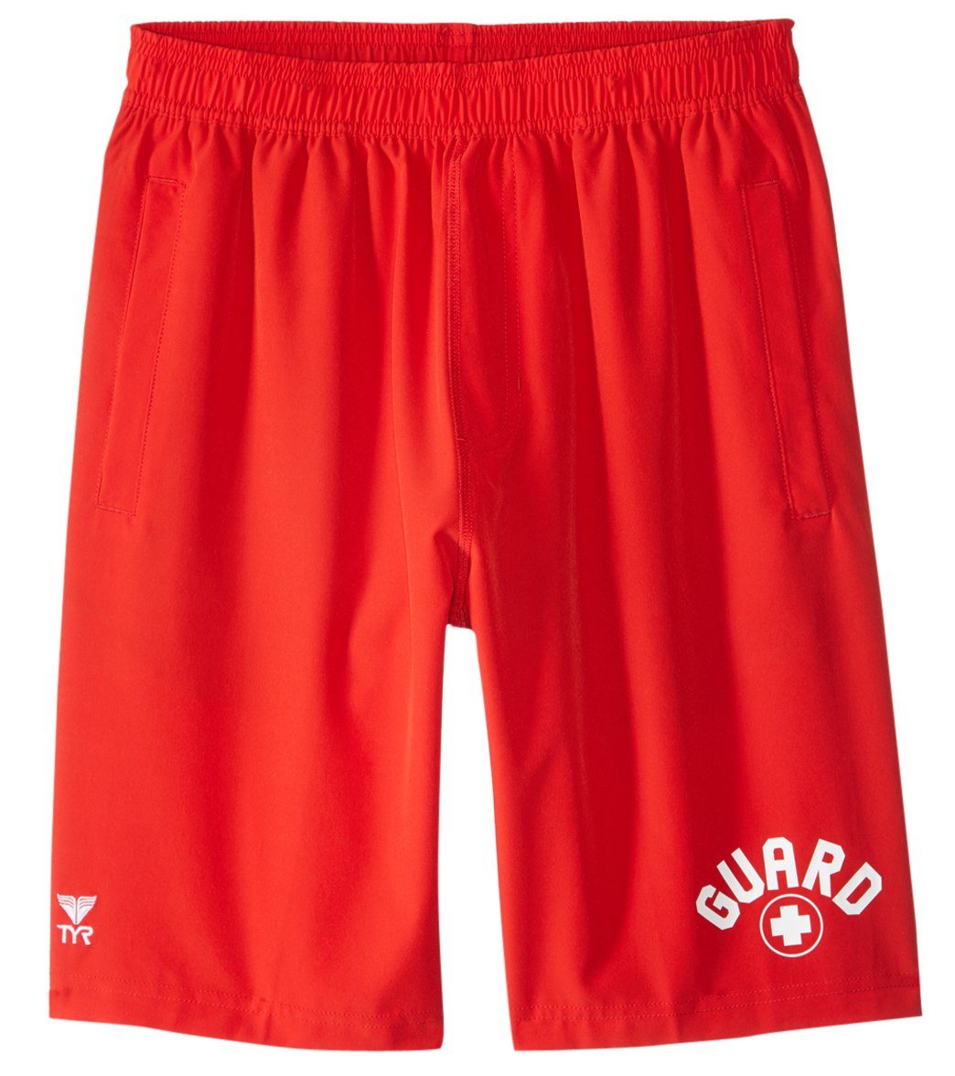 TYR Men's Lifeguard Lake Front Land To Water Short - Red Medium Polyester/Spandex - Swimoutlet.com