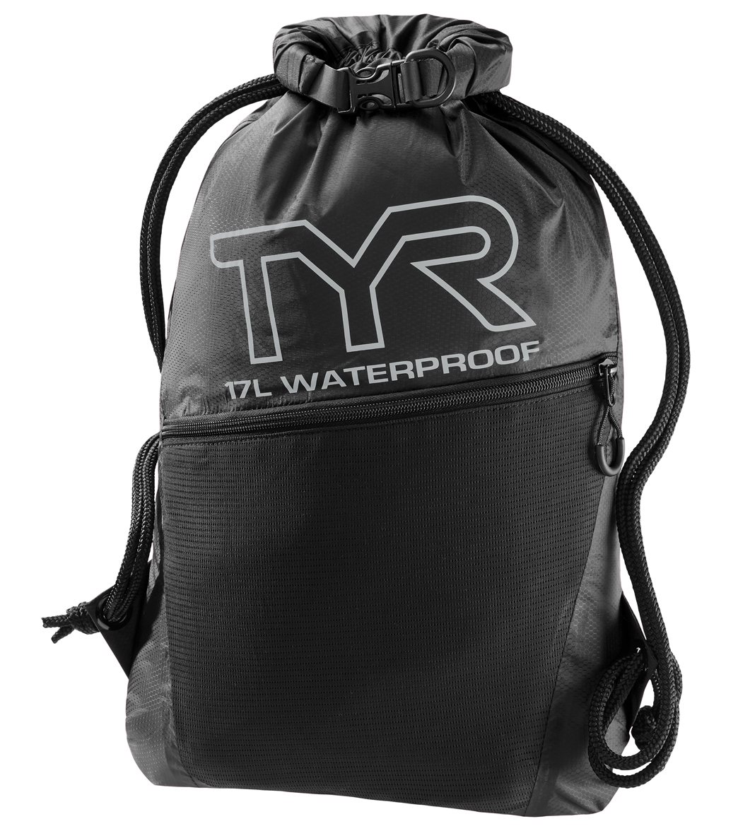 TYR Alliance Waterproof Draw String Sack Pack - Black Nylon - Swimoutlet.com