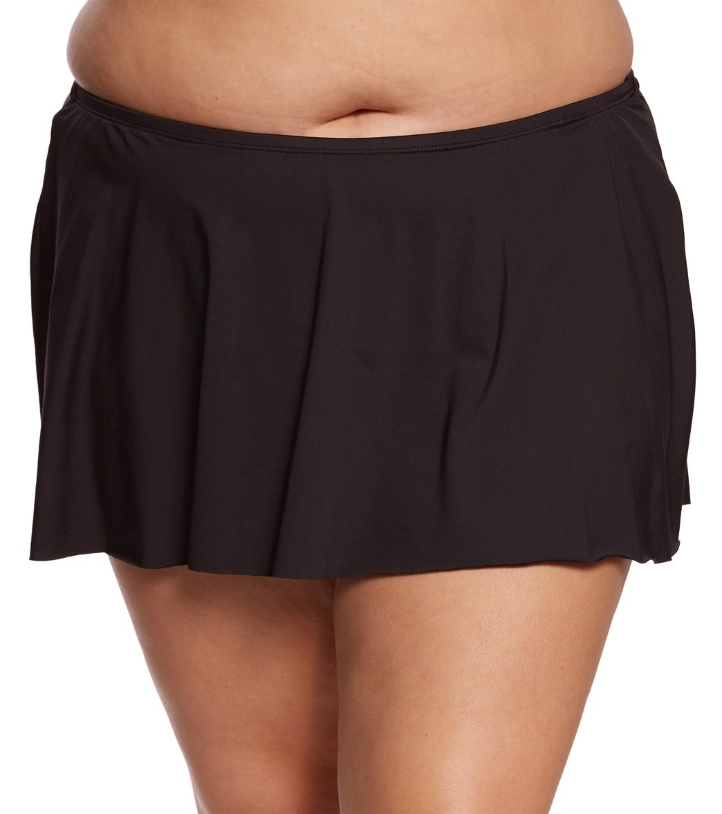 Kenneth Cole Reaction Plus Size Flyaway Skirted Bikini Bottom - Black 1X Nylon/Elastane - Swimoutlet.com