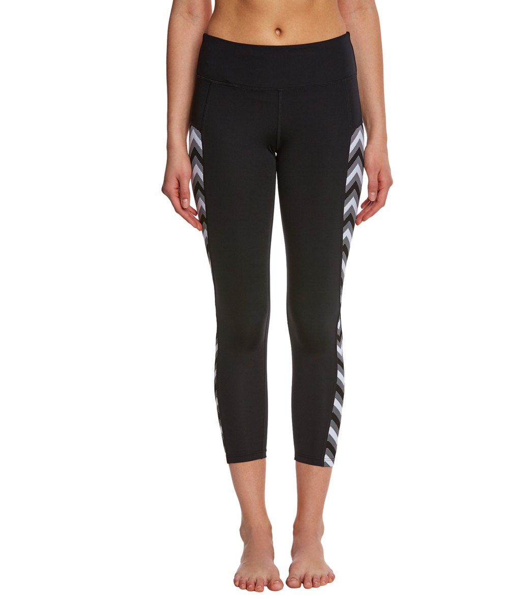 Seafolly Women's Horizon Luxe 7/8 Fitness Leggings - Black/White Large Nylon/Elastane - Swimoutlet.com