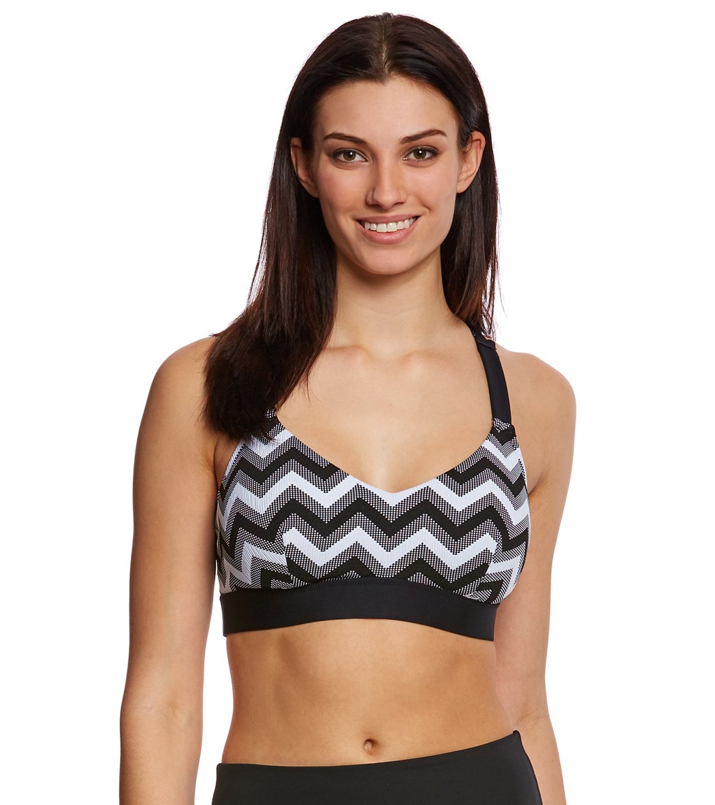 Seafolly Women's Horizon Luxe Active Bralette Fitness Top - Black/White 10 Polyester/Nylon/Elastane - Swimoutlet.com