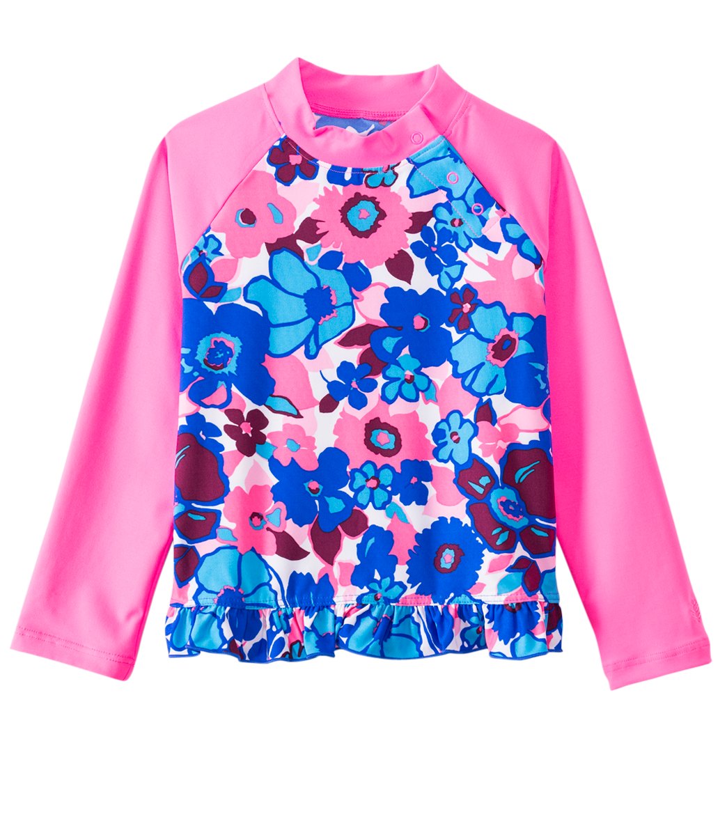 Coolibar Girls' Upf 50+ Ruffle Swim Shirt 6 Months-3T - Blue Summer Bloom 18-24 Months Polyester/Spandex - Swimoutlet.com
