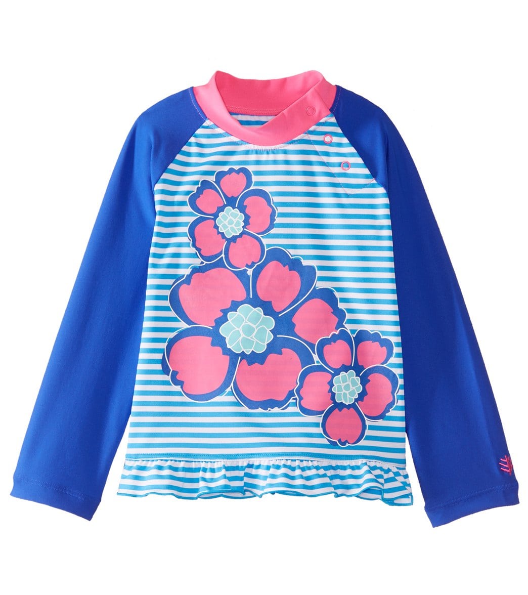 Coolibar Girls' Upf 50+ Ruffle Swim Shirt 6 Months-3T - Hawaiian Flowers 6 Month Polyester/Spandex - Swimoutlet.com