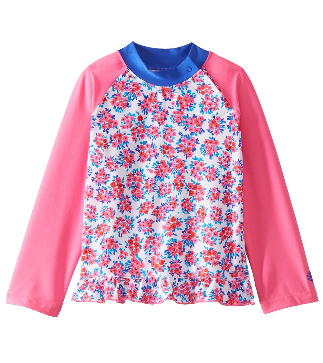 Coolibar Girls' Upf 50+ Ruffle Swim Shirt 6 Months-3T - Watercolor Floral 18-24 Month Size Months Polyester/Spandex - Swimoutlet.com