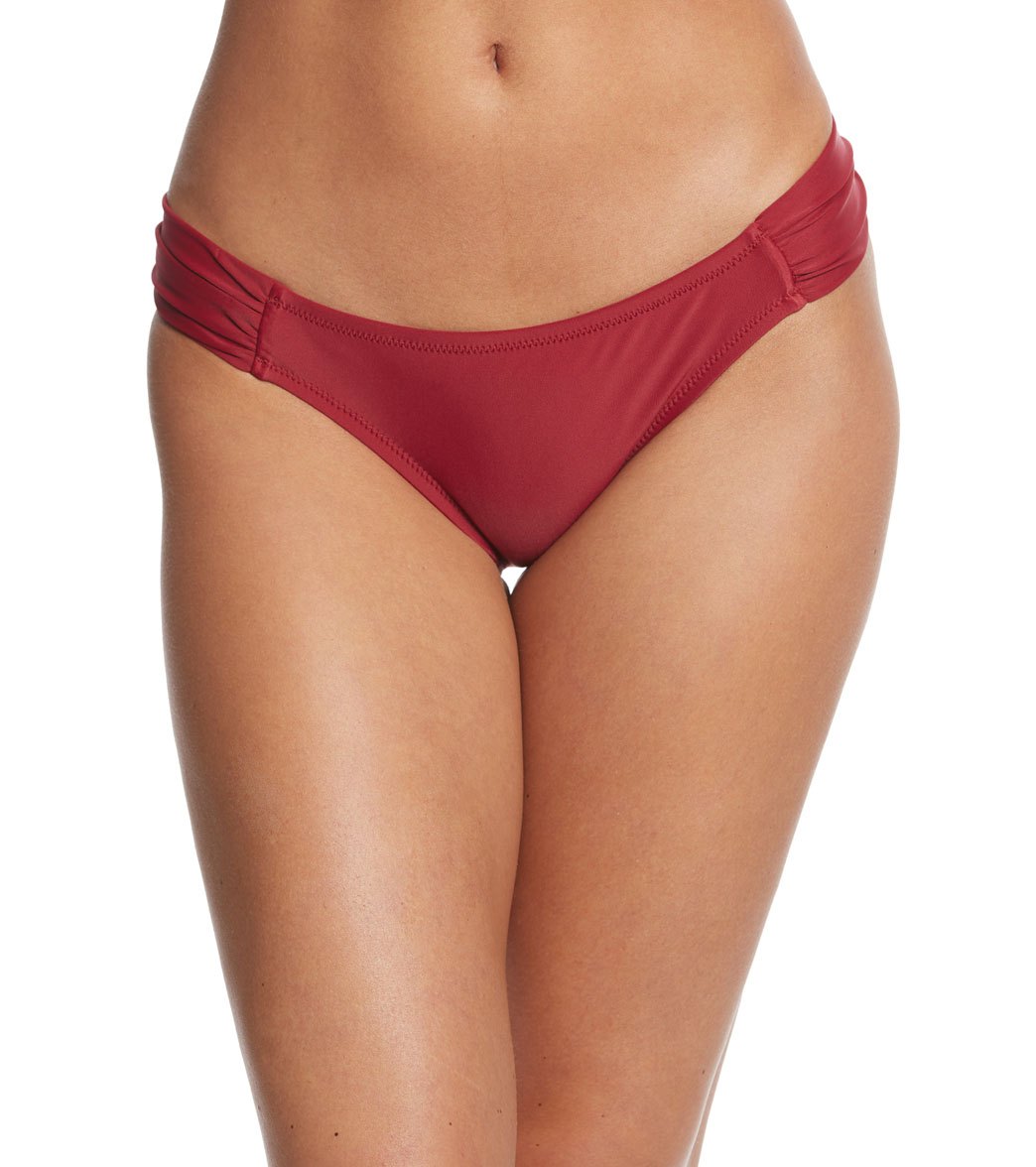 Jessica Simpson Swimwear Solid Side Shirred Hipster Bikini Bottom - Spice Medium Nylon/Spandex - Swimoutlet.com
